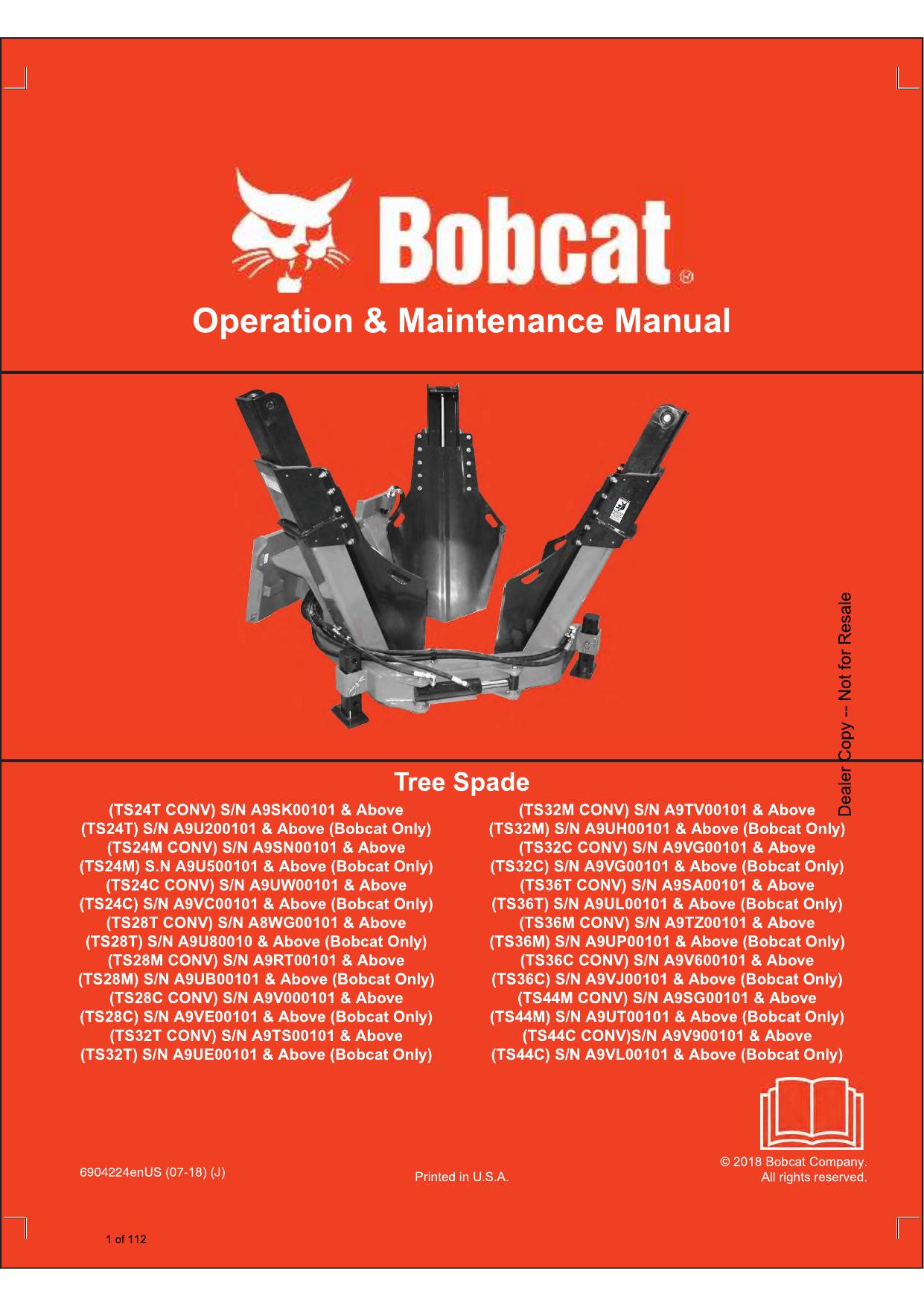 Tree Spade Attachment Operation & Maintenance Manual Bobcat